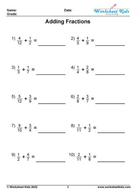 4Th Grade Adding Fractions Worksheets Pdf