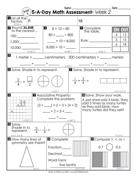 4Th Grade Assessment Test Printable
