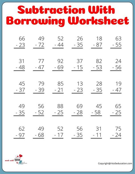4Th Grade Borrowing Math Worksheets