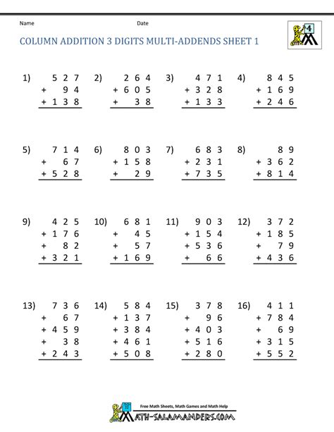 4Th Grade Math Problems Worksheets