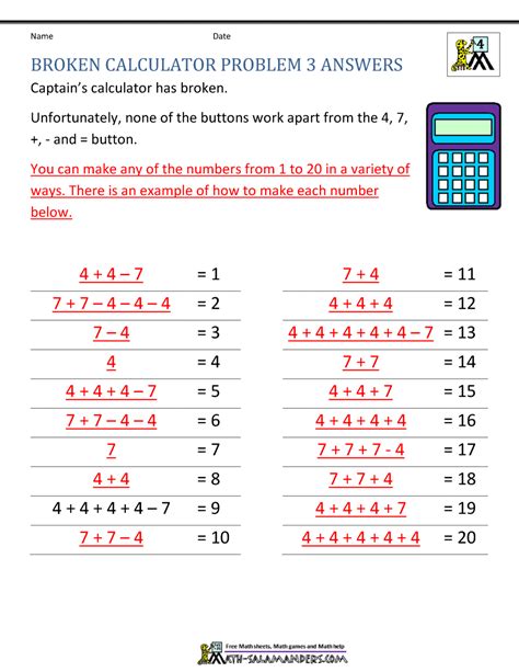 4th grade math questions with answers