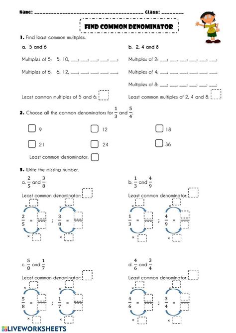 4Th Grade Math Worksheets Common Denominators