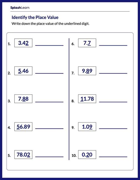 4Th Grade Math Worksheets Decimal Place Value