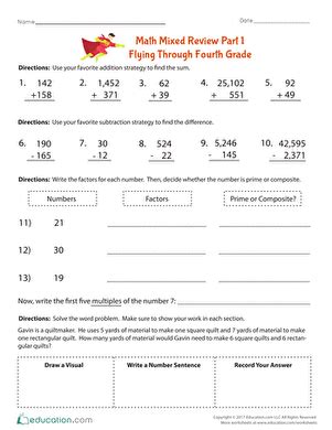 4Th Grade Mixed Math Review Worksheet