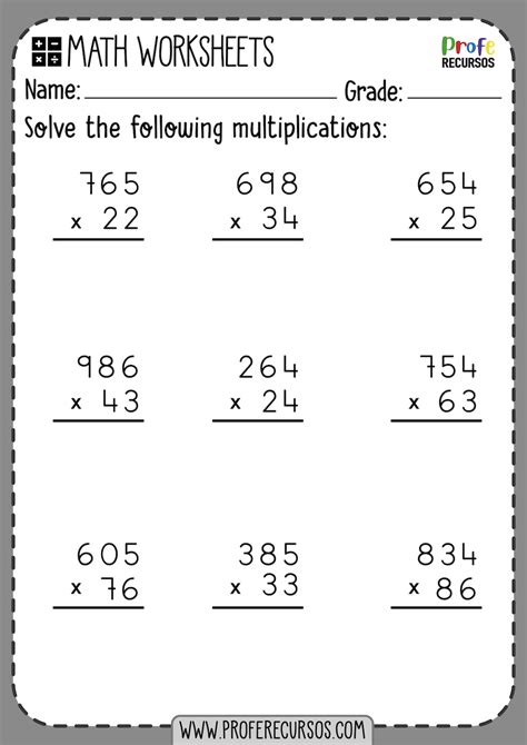 4th grade multiplication worksheets printable template