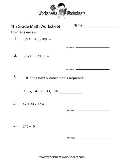 4Th Grade Review Math Worksheet