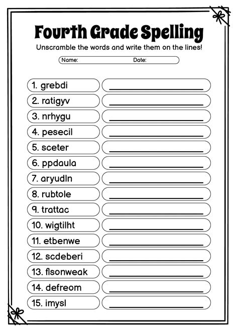 4Th Grade Spelling Worksheets Printable