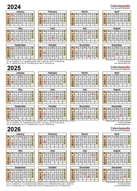 5 Year Calendar 2024 To 2026 Printable