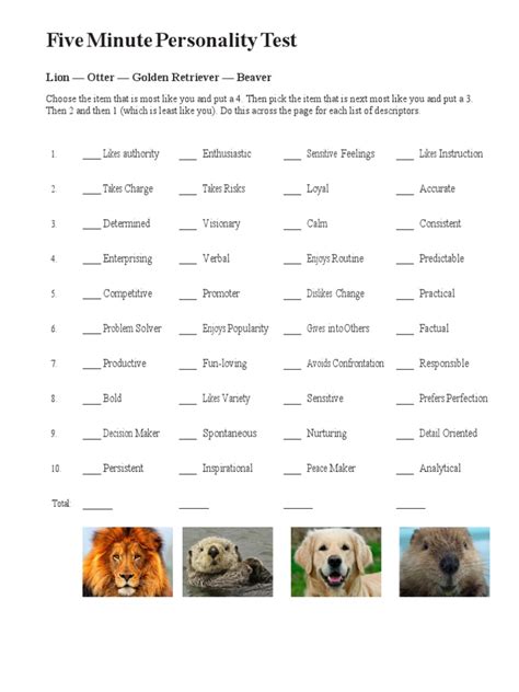 5 Animal Personality Test