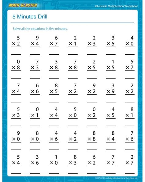 5 Minute Multiplication Drill Worksheet