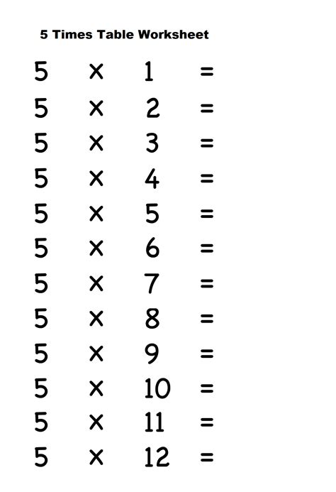 5 Times Multiplication Worksheets