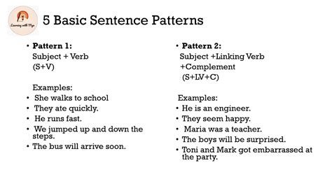 5 basic sentence patterns examples with answers