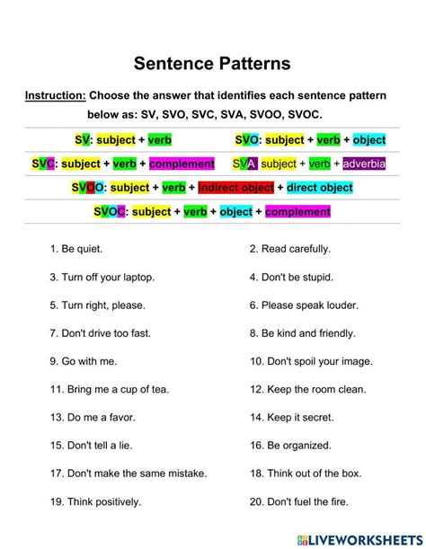 5 basic sentence patterns exercises with answers