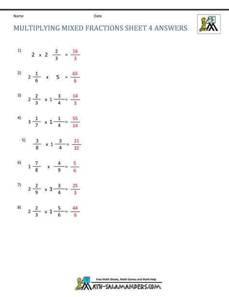 5 examples of mixed fractions with answers