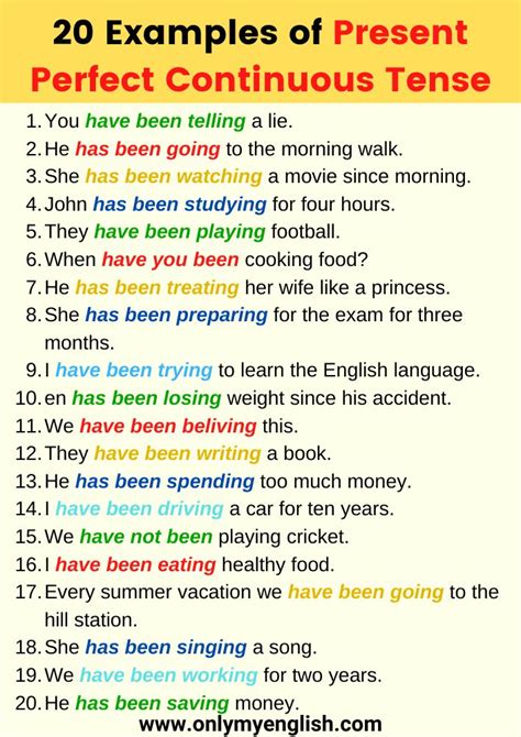 5 examples of present perfect continuous tense with answers
