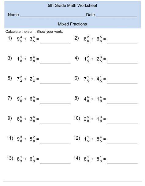 5 Grade Worksheets Math