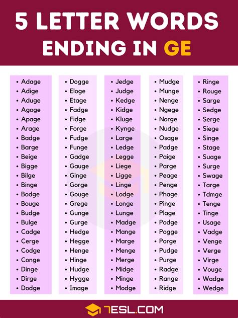 5 letter words starting l ending ge
