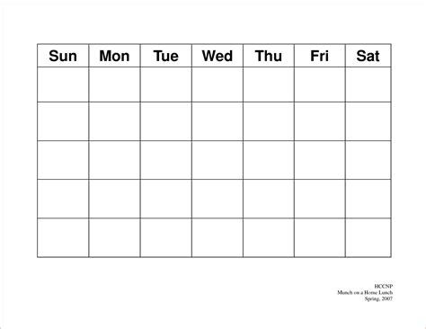 5-Day Week Calendar Printable Free