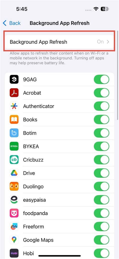 5. Allow Background app refresh