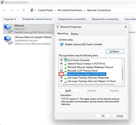 5. Disable IPv6 Protocol