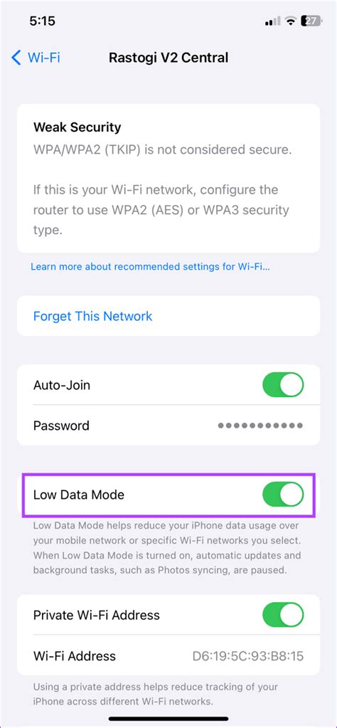 5. Disable Low Data Mode for Your Preferred Wi-Fi Network