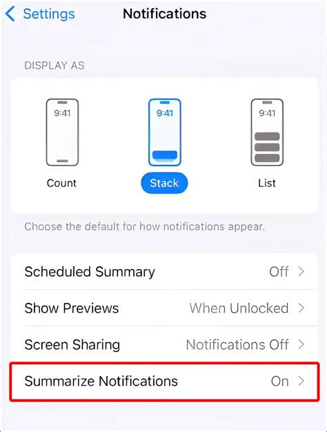 5. Turn off Notification Summary