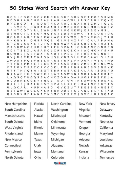 50 States Word Search Answer Key With Hidden Clues: A Fun Way To Learn About The United States