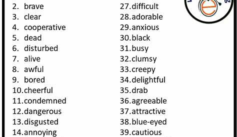 50 Adjectives Words, English Adjectives Vocabulary