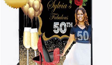 50 and Fabulous Birthday Backdrop Black 5x8 — Red Carpet