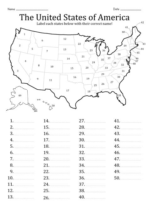 Printable 50 States in United States of America Map United states map