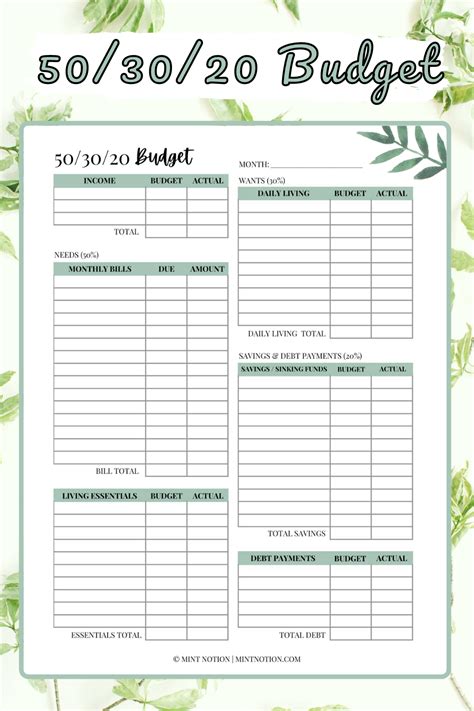 50 30 20 rule budget sheet