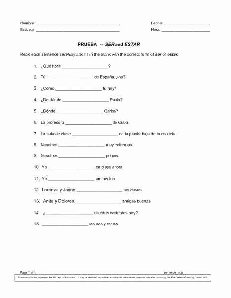 50 Ser Estar Worksheet Answers | Chessmuseum Template Library