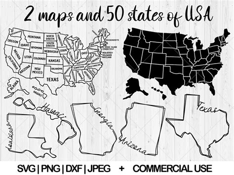 Download 50 United States Map SVG Bundle Files DXF Files