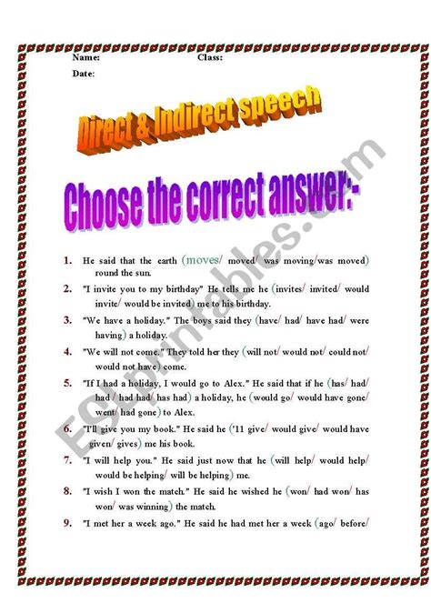 50 examples of direct and indirect speech exercises