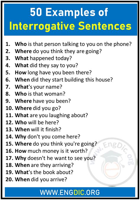 50 examples of interrogative sentences with answers