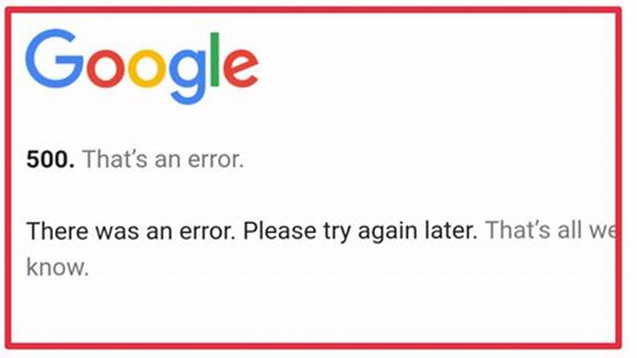 500 Error Google Calendar