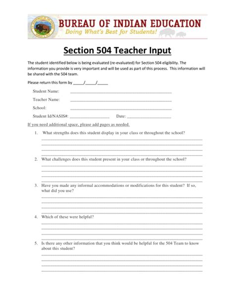 504 teacher input form template
