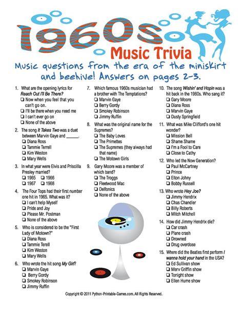 50s And 60s Trivia Questions And Answers Printable
