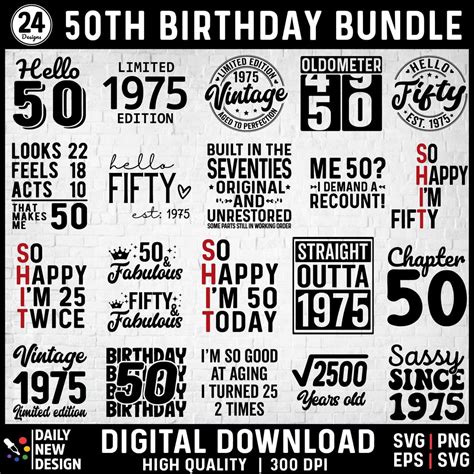 Download 50th Birthday SVG Bundle, Hello Fifty Files