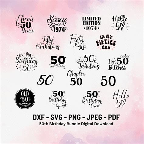 Download 50th Birthday SVG Bundle, Hello Fifty Files DXF Files