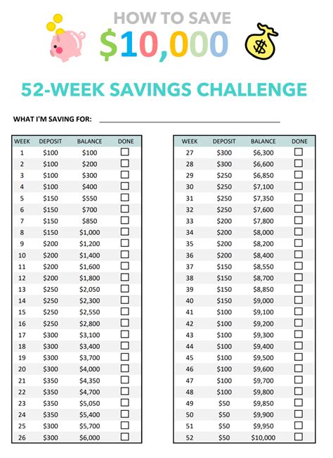 52 Week Savings Challenge Printable Free