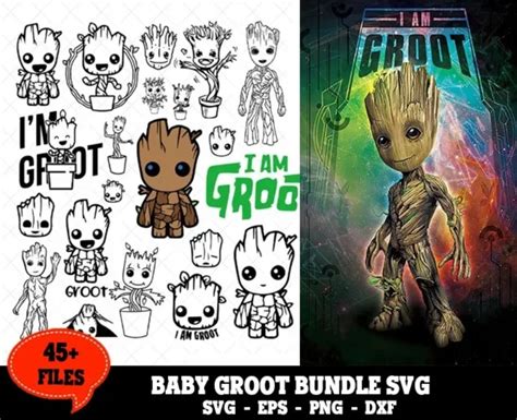 Download 594  Baby Groot Svg Free DXF File Commercial Use Free PSD Mockups