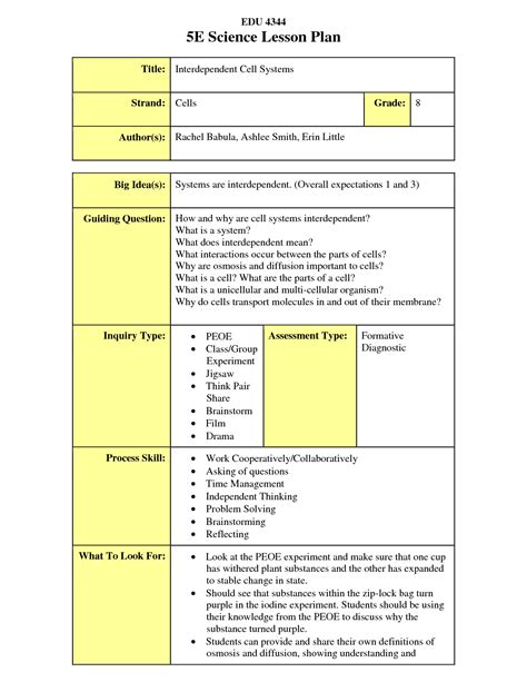 5E Lesson Plan Template For Science