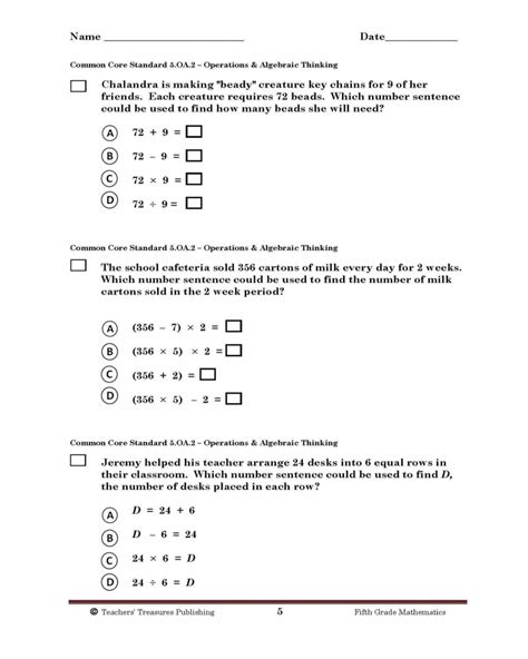 5th Grade Common Core Math Worksheets