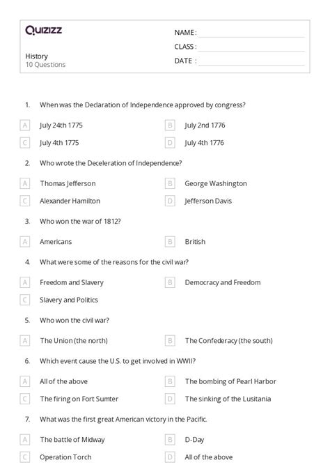 Unlock the Exciting History of 5th Grade With Our Fun and Engaging Worksheets!