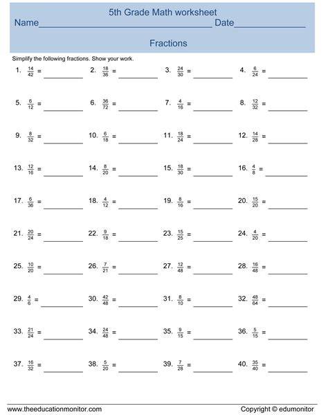 5Th Grade Math Worksheets Fractions – Free Printable Practice Sheets ...