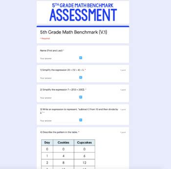 5Th Grade Math Benchmark Test Printable