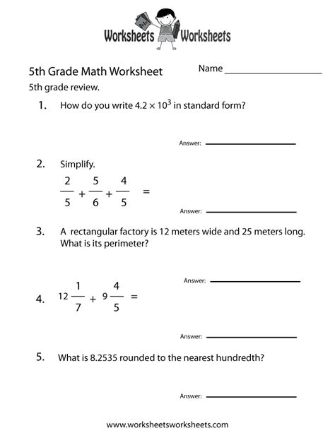 5Th Grade Math Overview Worksheet