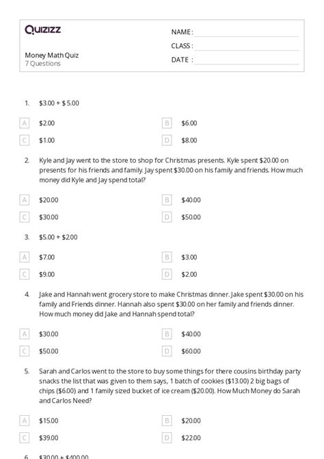 5th grade math problems quiz