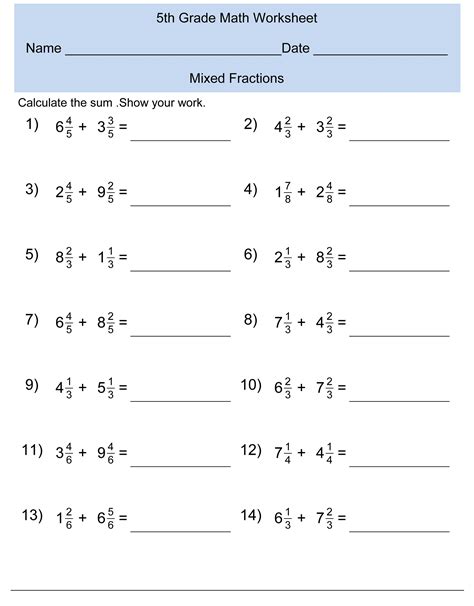 5Th Grade Math Worksheets
